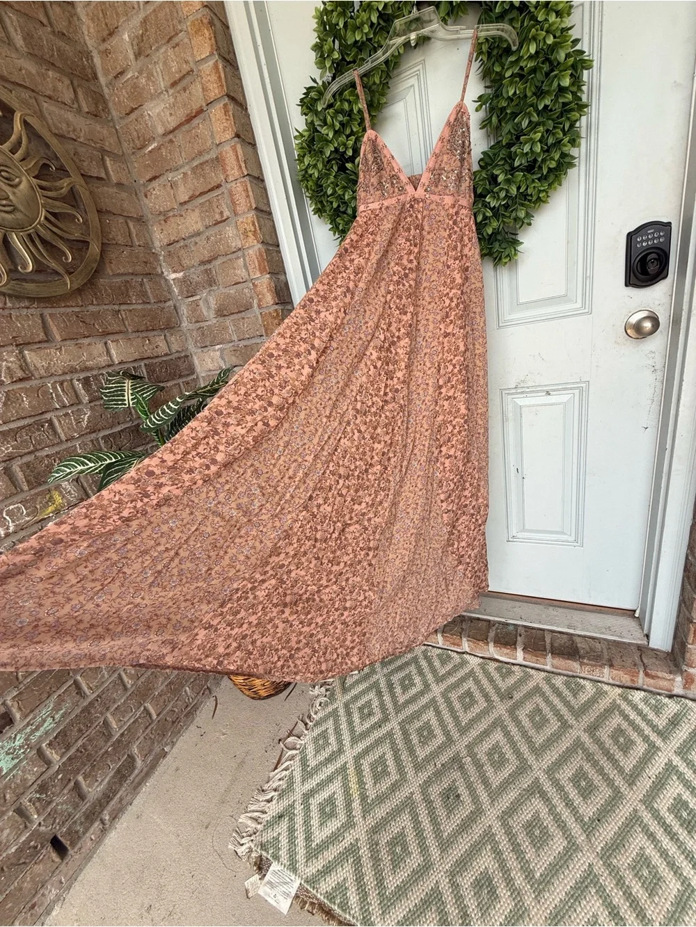 Free People Blush Sequin Lace Maxi Slip Dress